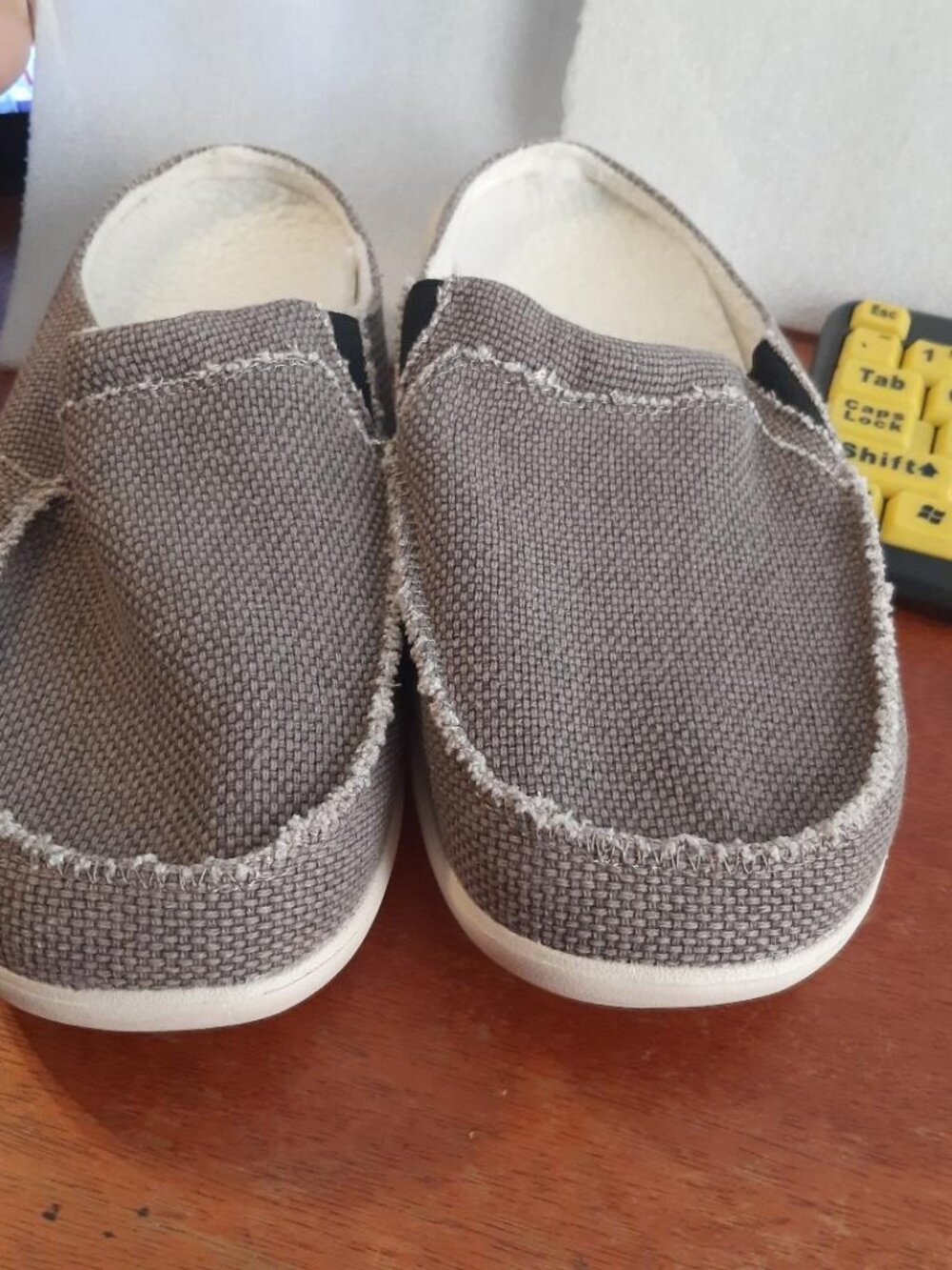 NEW ! Men Slide Slipper Gray Canvas White Cushion Size 10.5